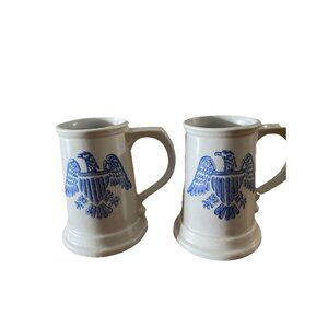 "Stein", Pfaltzgraff, Yorktowne, Blue Eagle Beer Mug, Stoneware.  Lot Of 2